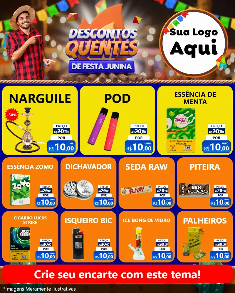 Modelo de Rede Social para Feed Instagram com o tema Descontos Quentes de Festa Junina para Tabacaria