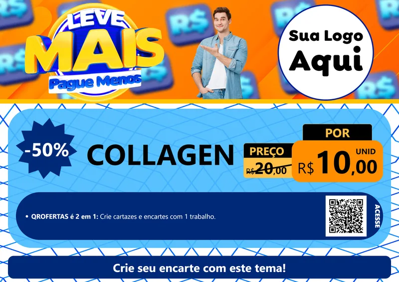 Modelo de Cartaz para Cartaz A4 Horizontal com o tema Leve Mais, Pague Menos para Suplementos alimentares