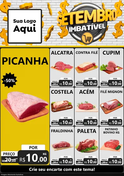 Modelo de Encarte para Encarte A4 Vertical com o tema Setembro Imbatível para Açougue