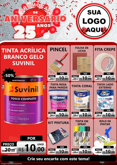 Modelo de Encarte para Encarte A4 Vertical com o tema Promoção de Aniversário - 25Anos para Tintas e Ferramentas
