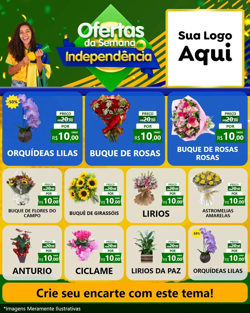 Modelo de Rede Social para Feed Instagram com o tema Ofertas da Semana da Independência para Floricultura e jardim