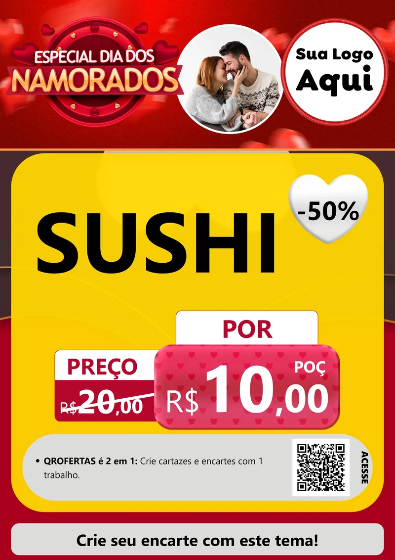 Modelo de Cartaz para Cartaz A4 Vertical com o tema Especial Dia Dos Namorados para Comida japonesa