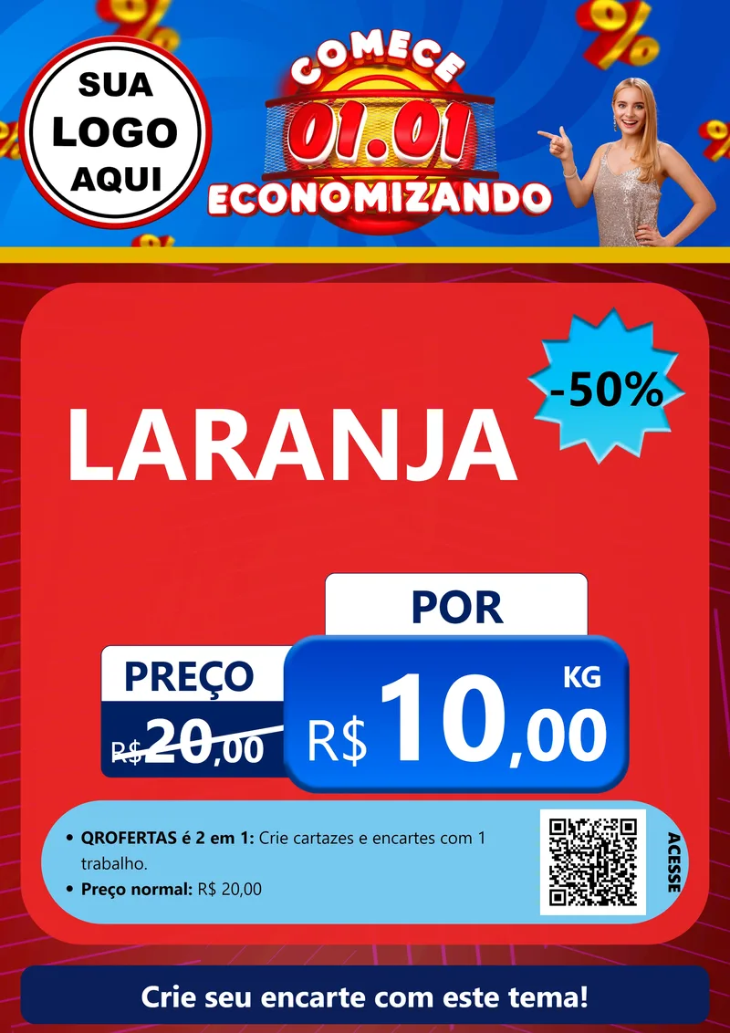 Modelo de Cartaz para Cartaz A4 Vertical com o tema Comece 1º de Janeiro Economizando para Hortifrúti