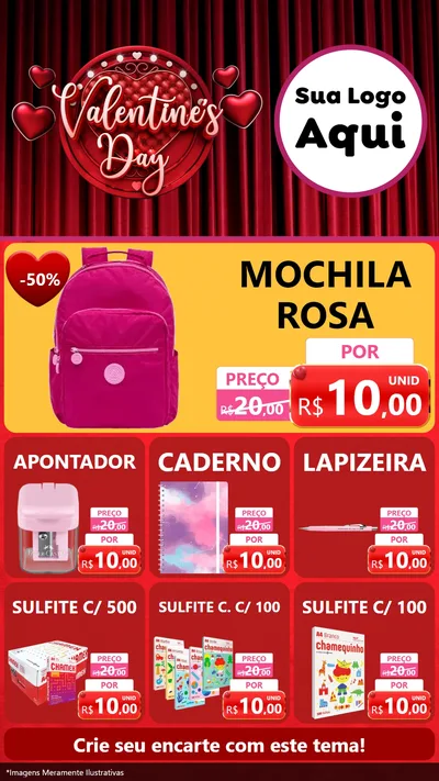 Modelo de Rede Social para Stories com o tema Valentine's Day para Papelaria