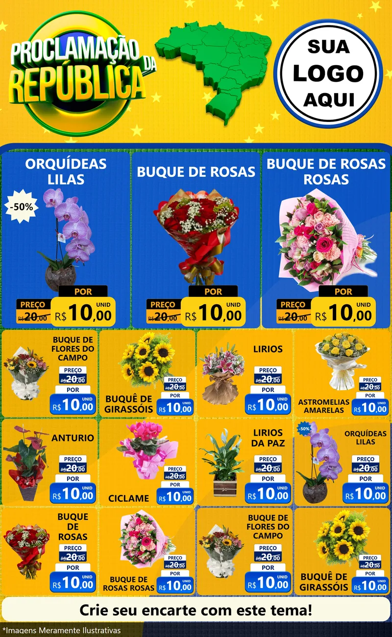 Modelo de Encarte para Encarte Grande com o tema Proclamação da República para Floricultura e jardim