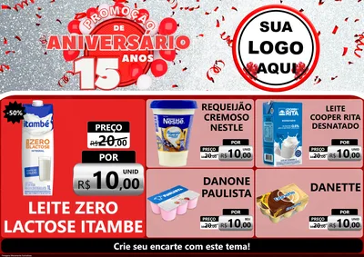Modelo de Encarte para Encarte A4 Horizontal com o tema Promoção de Aniversário - 15 Anos para Frios e Laticínios