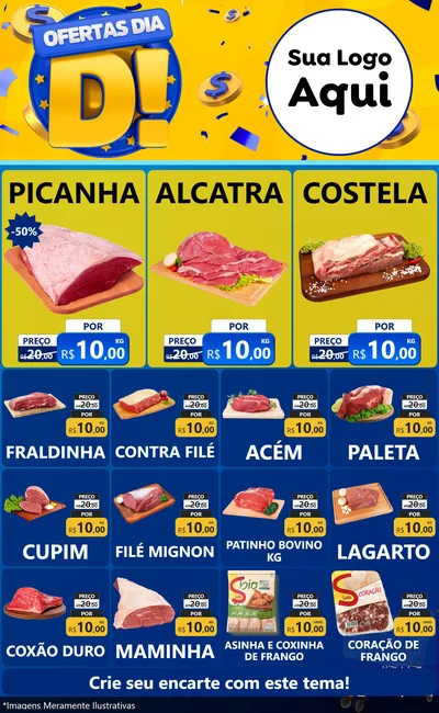 Modelo de Encarte para Encarte Grande com o tema Ofertas Dia D para Açougue