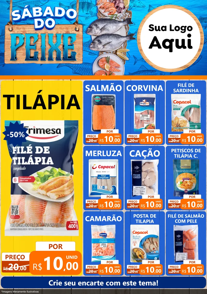 Modelo de Encarte para Encarte A4 Vertical com o tema Sábado do Peixe para Peixaria