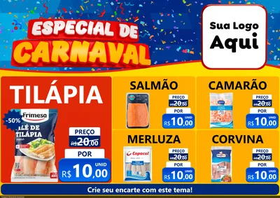 Modelo de Encarte para Encarte A4 Horizontal com o tema Especial de Carnaval para Peixaria