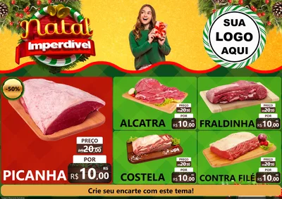 Modelo de Encarte para Encarte A4 Horizontal com o tema Natal Imperdível para Açougue
