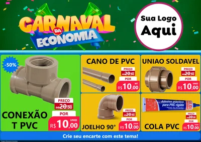 Modelo de Encarte para Encarte A4 Horizontal com o tema Carnaval da Economia para Tubos e conexões