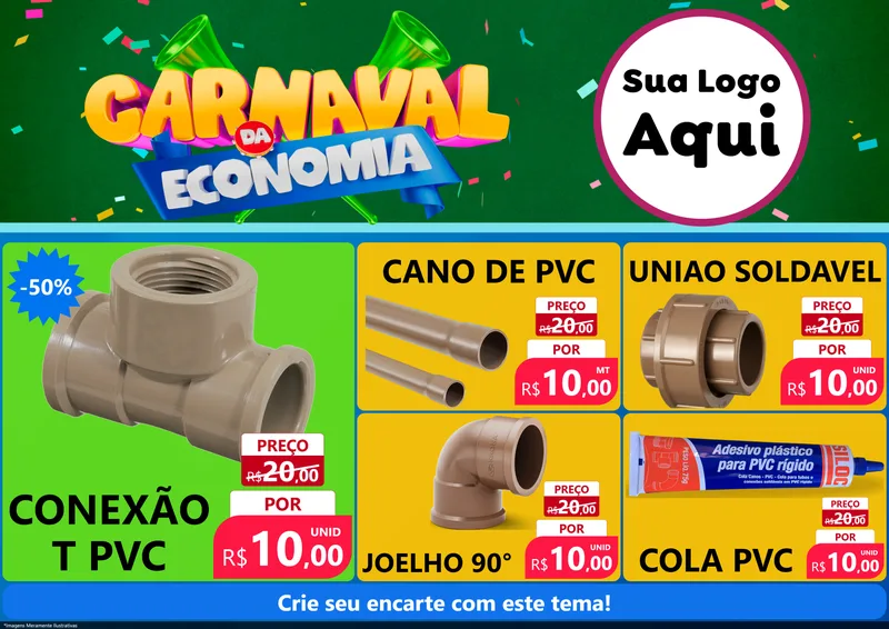 Modelo de Encarte para Encarte A4 Horizontal com o tema Carnaval da Economia para Tubos e conexões