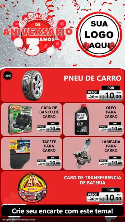 Modelo de TV para TV Vertical com o tema Promoção de Aniversário - 3 Anos para Auto peças