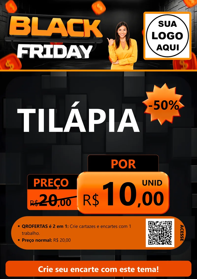 Modelo de Cartaz para Cartaz A4 Vertical com o tema Black Friday para Peixaria