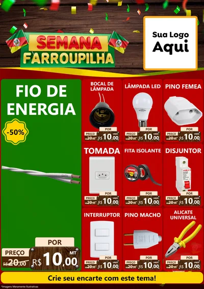 Modelo de Encarte para Encarte A4 Vertical com o tema Semana Farroupilha para Materiais Elétricos
