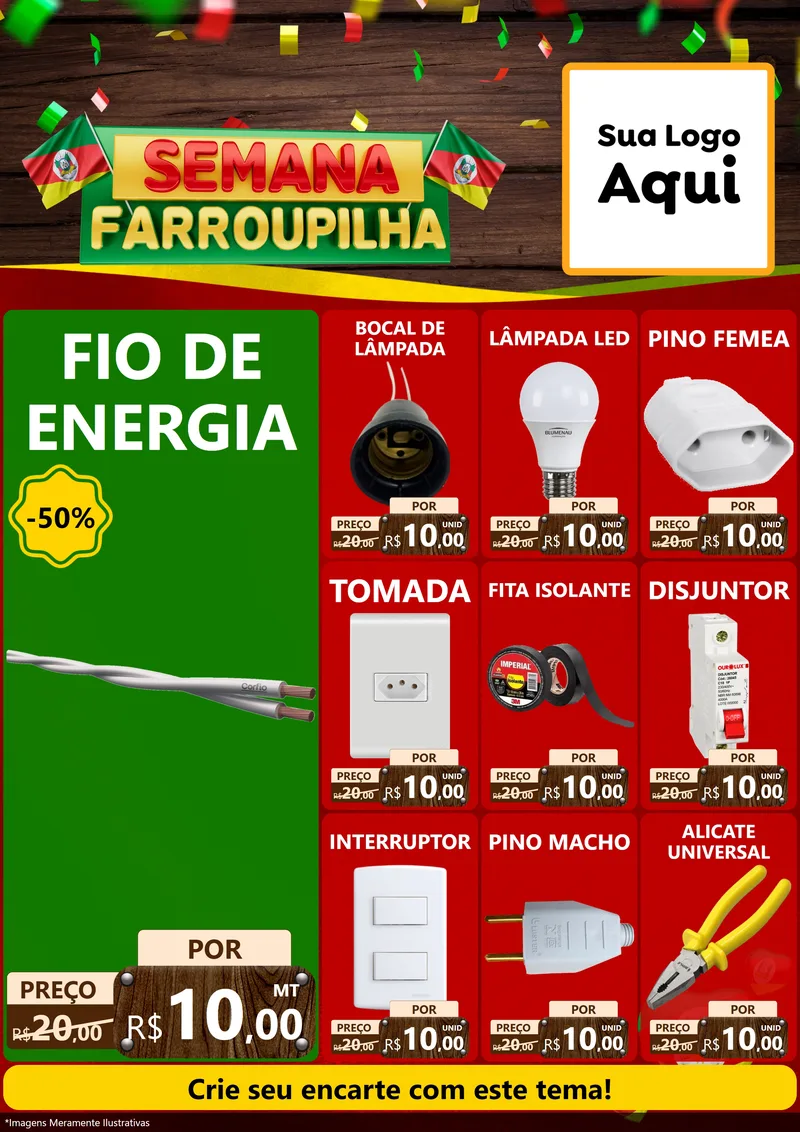 Modelo de Encarte para Encarte A4 Vertical com o tema Semana Farroupilha para Materiais Elétricos