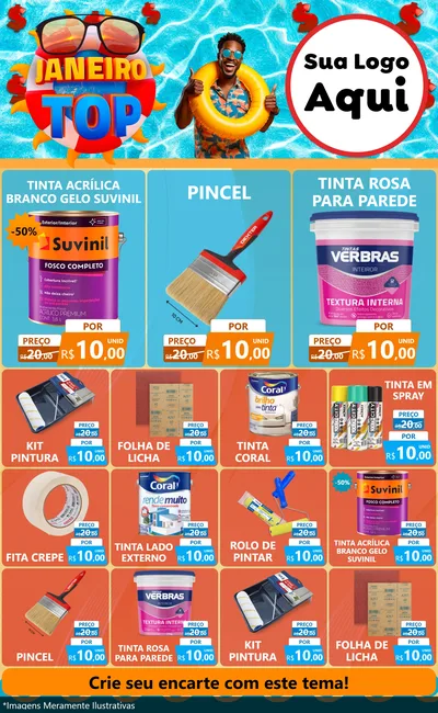 Modelo de Encarte para Encarte Grande com o tema Janeiro Top para Tintas e Ferramentas