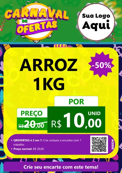 Modelo de Cartaz para Cartaz A4 Vertical com o tema Carnaval de Ofertas para Supermercado