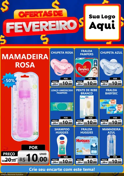 Modelo de Encarte para Encarte A4 Vertical com o tema Ofertas de Fevereiro para Bebês