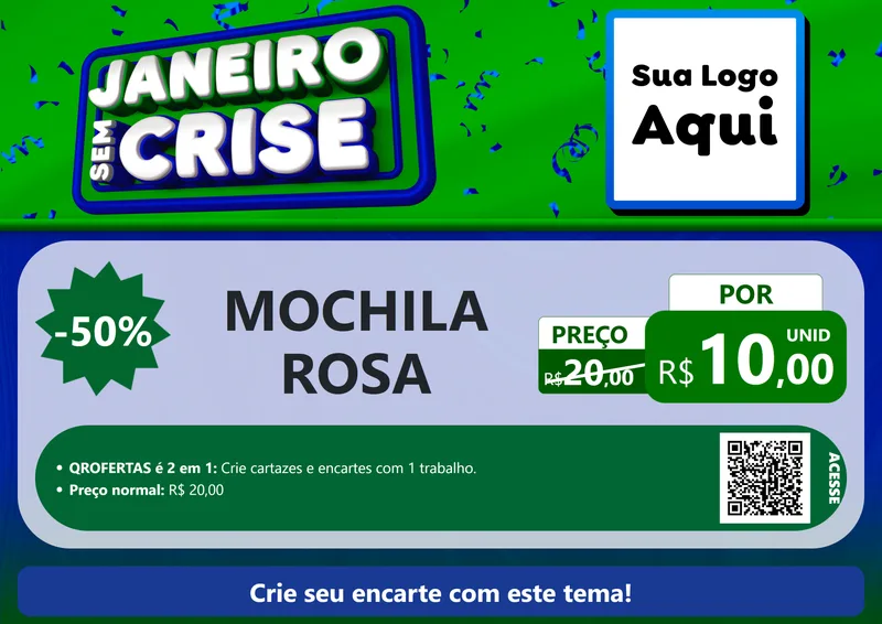 Modelo de Cartaz para Cartaz A4 Horizontal com o tema Janeiro Sem Crise para Papelaria