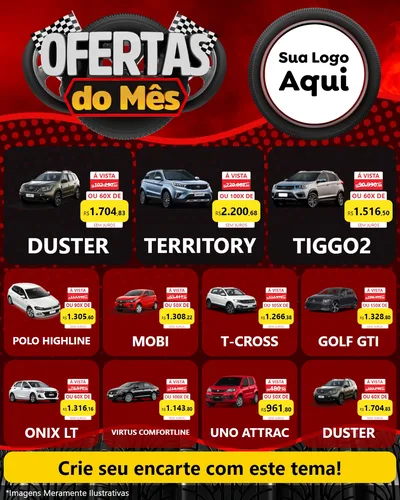 Modelo de Rede Social para Feed Instagram com o tema Ofertas do Mês - Autopeças para Concessionaria de Carros