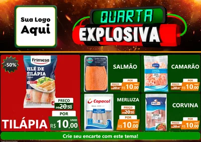 Modelo de Encarte para Encarte A4 Horizontal com o tema Quarta Explosiva para Peixaria