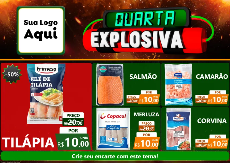Modelo de Encarte para Encarte A4 Horizontal com o tema Quarta Explosiva para Peixaria