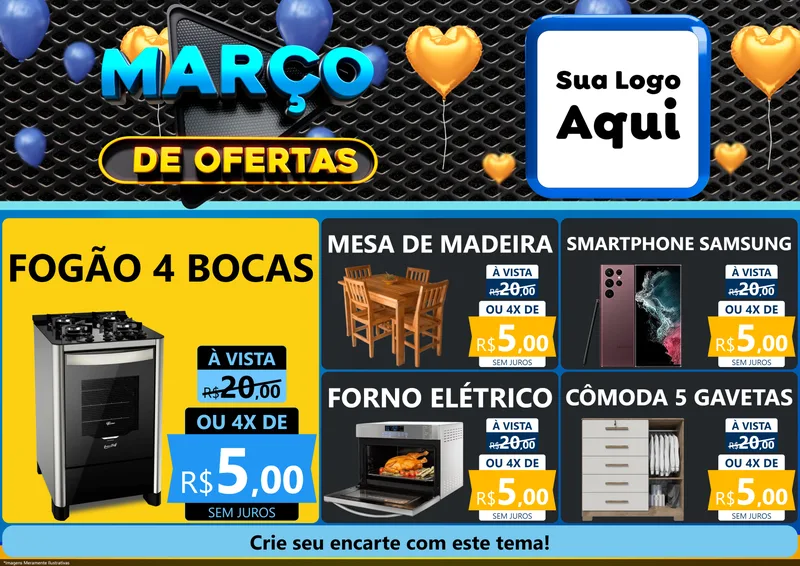 Modelo de Encarte para Encarte A4 Horizontal com o tema Março de Ofertas para Móveis e Eletro