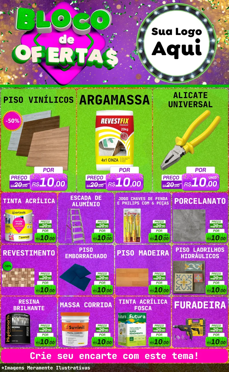 Modelo de Encarte para Encarte Grande com o tema Bloco de Ofertas para Material para Construção