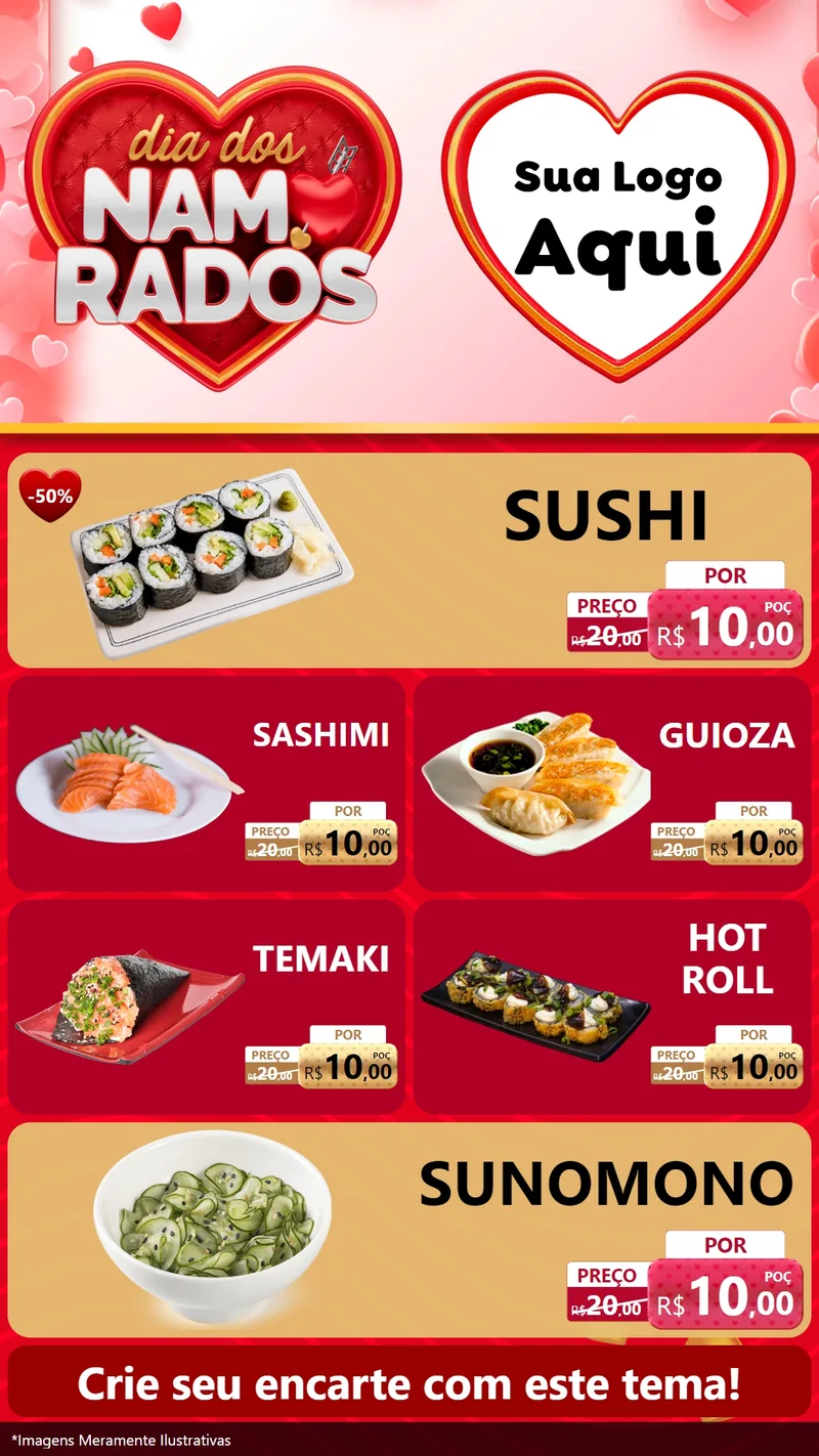 Modelo de TV para TV Vertical com o tema Dia dos Namorados para Comida japonesa
