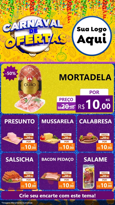 Modelo de Rede Social para Stories com o tema Carnaval de Ofertas para Frios e Laticínios
