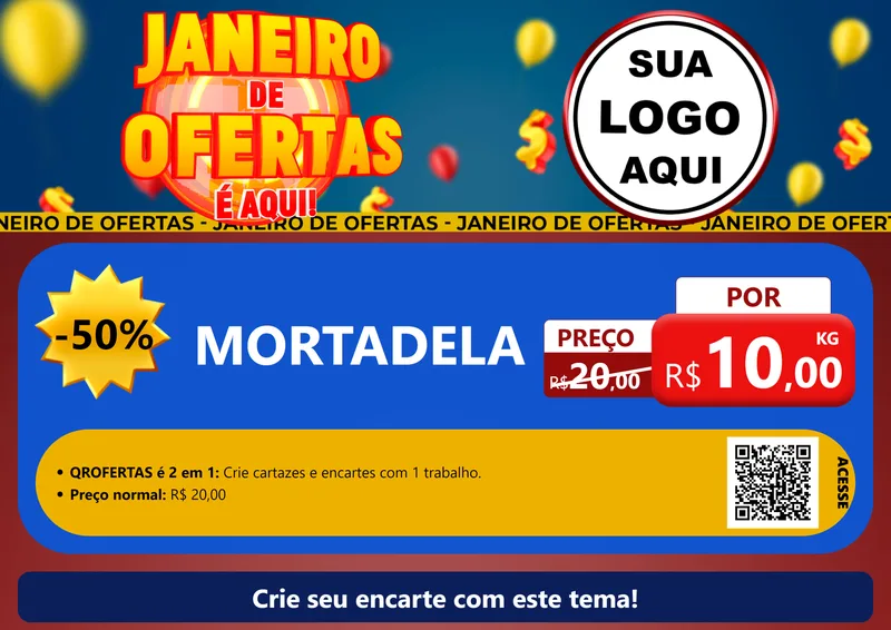 Modelo de Cartaz para Cartaz A4 Horizontal com o tema Janeiro de Ofertas É Aqui! para Frios e Laticínios