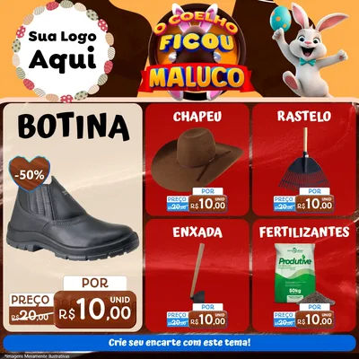 Modelo de Rede Social para Feed Facebook com o tema O Coelho Ficou Maluco - Páscoa para Agropecuária