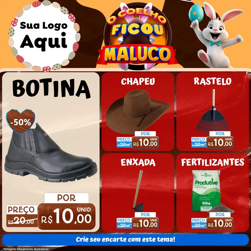 Modelo de Rede Social para Feed Facebook com o tema O Coelho Ficou Maluco - Páscoa para Agropecuária