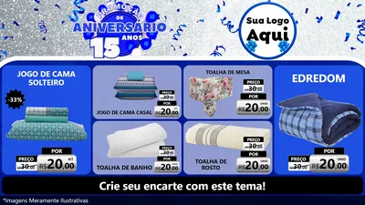 Modelo de TV para TV Horizontal com o tema Promoção de Aniversário - 15 Anos para Cama, Mesa e Banho