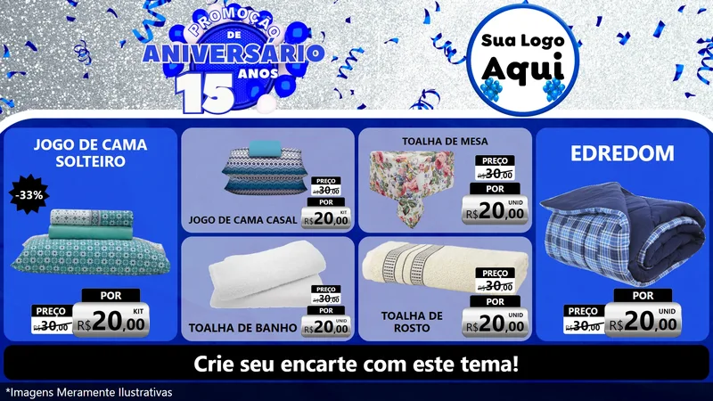 Modelo de TV para TV Horizontal com o tema Promoção de Aniversário - 15 Anos para Cama, Mesa e Banho
