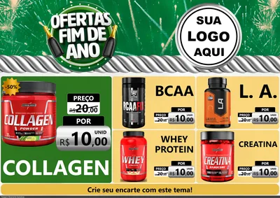 Modelo de Encarte para Encarte A4 Horizontal com o tema Ofertas Fim de Ano para Suplementos alimentares
