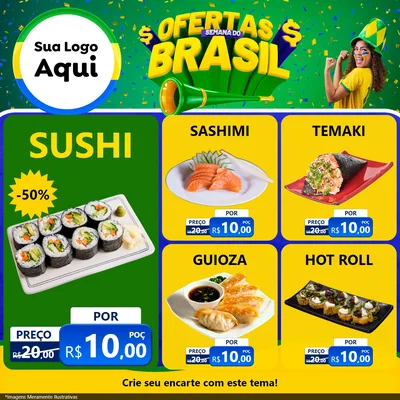 Modelo de Rede Social para Feed Facebook com o tema Ofertas Semana do Brasil para Comida japonesa