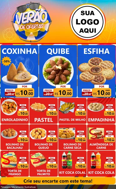 Modelo de Encarte para Encarte Grande com o tema Verão de Ofertas para Salgadaria