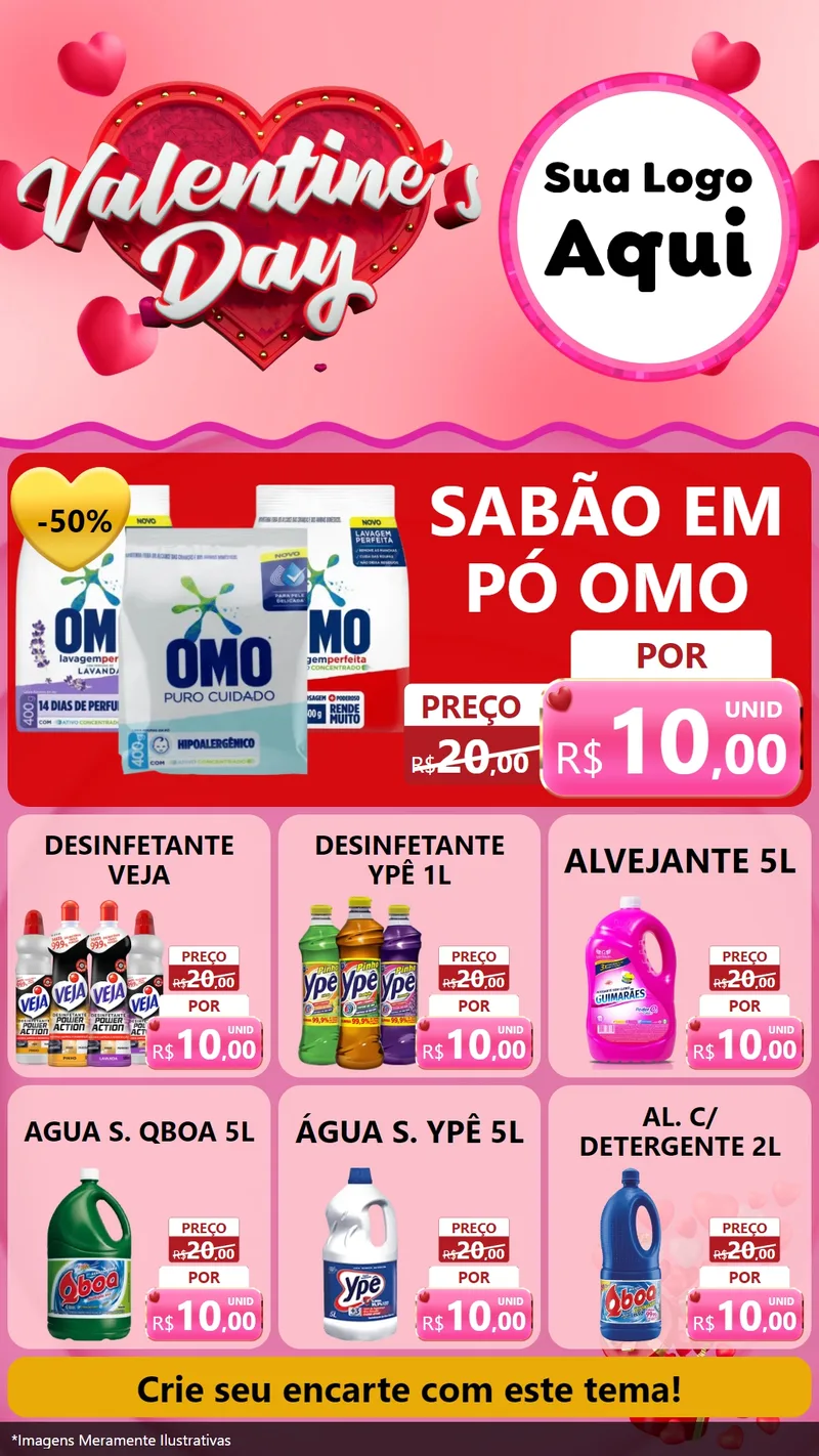 Modelo de Rede Social para Stories com o tema Valentine's Day para Produtos de Limpeza