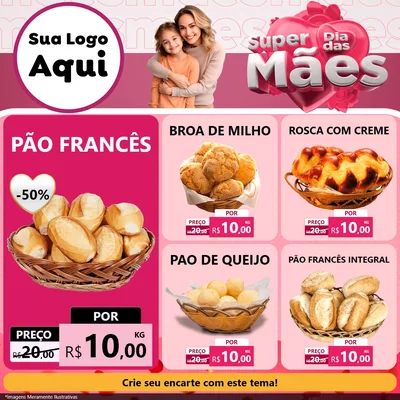 Modelo de Rede Social para Feed Facebook com o tema Super Dia Das Mães para Padaria