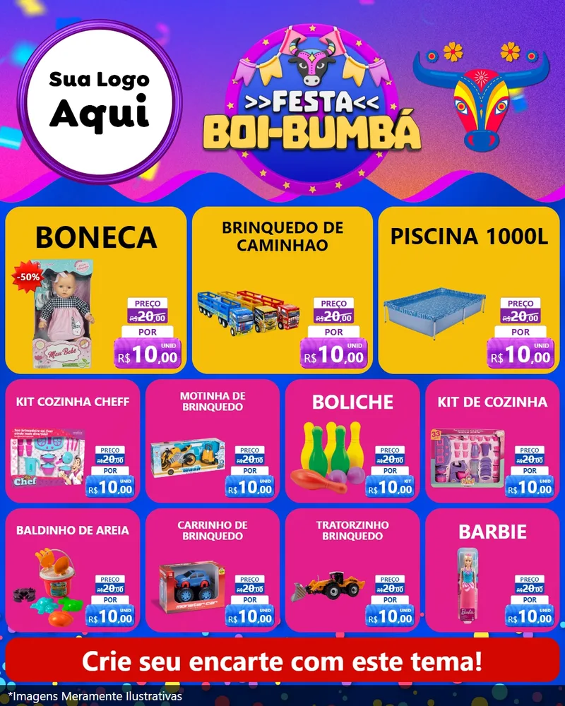 Modelo de Rede Social para Feed Instagram com o tema Festa Boi-Bumbá para Brinquedos