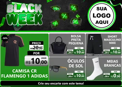 Modelo de Encarte para Encarte A4 Horizontal com o tema Black Week para Roupas e acessórios
