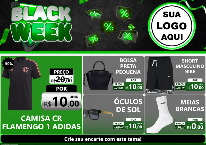 Modelo de Encarte para Encarte A4 Horizontal com o tema Black Week para Roupas e acessórios