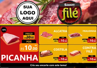 Modelo de Encarte para Encarte A4 Horizontal com o tema Sábado Filé para Açougue
