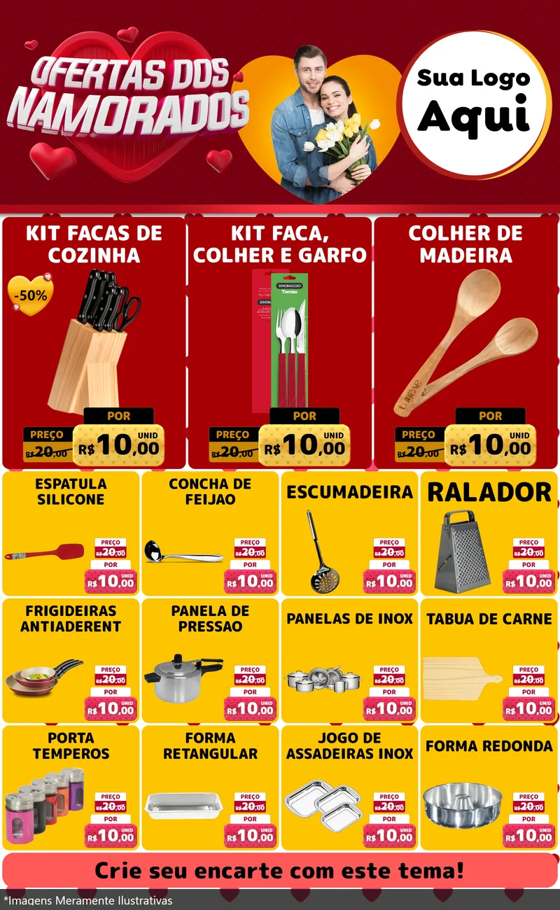 Modelo de Encarte para Encarte Grande com o tema Ofertas Dos Namorados para Utilidades Domésticas
