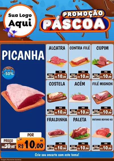 Modelo de Encarte para Encarte A4 Vertical com o tema Promoção Páscoa para Açougue