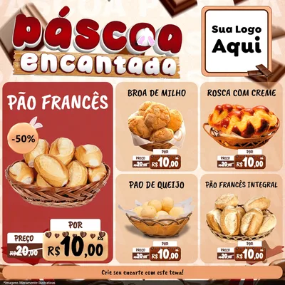 Modelo de Rede Social para Feed Facebook com o tema Páscoa Encantada para Padaria