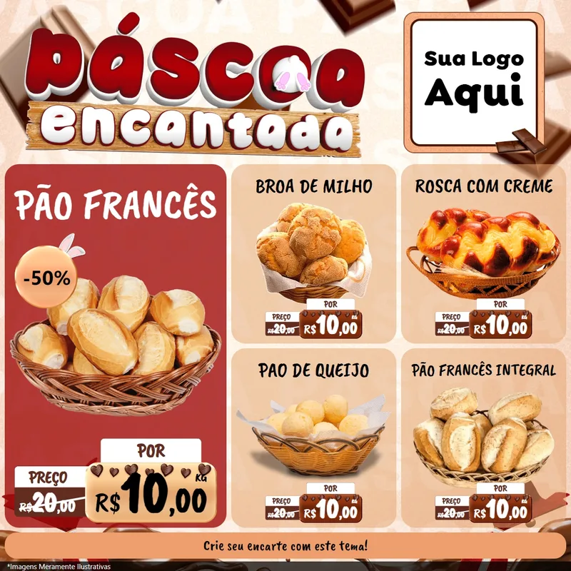 Modelo de Rede Social para Feed Facebook com o tema Páscoa Encantada para Padaria