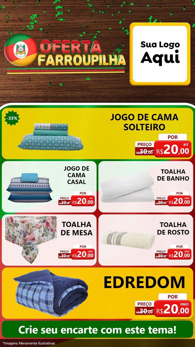 Modelo de TV para TV Vertical com o tema Oferta Farroupilha para Cama, Mesa e Banho